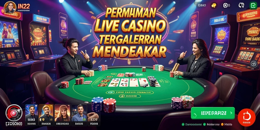 Tampilan gameplay menarik dari IN22 dengan dealer langsung dan interaksi seru.