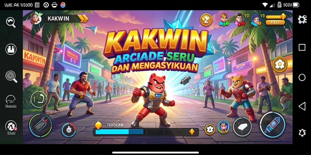 Tampilan gameplay KAKWIN yang penuh warna dan aksi cepat.