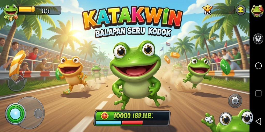Screenshot dari gameplay Racing KATAKWIN dengan kodok balap.