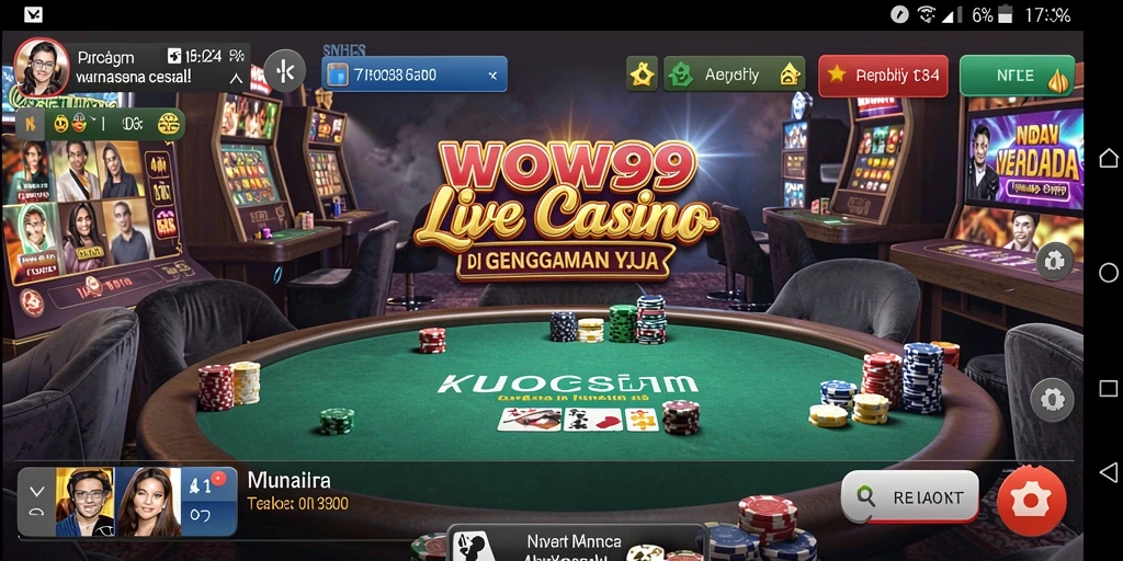 Tampilan screenshot game WOW99 yang menunjukkan dealer dan permainan langsung.